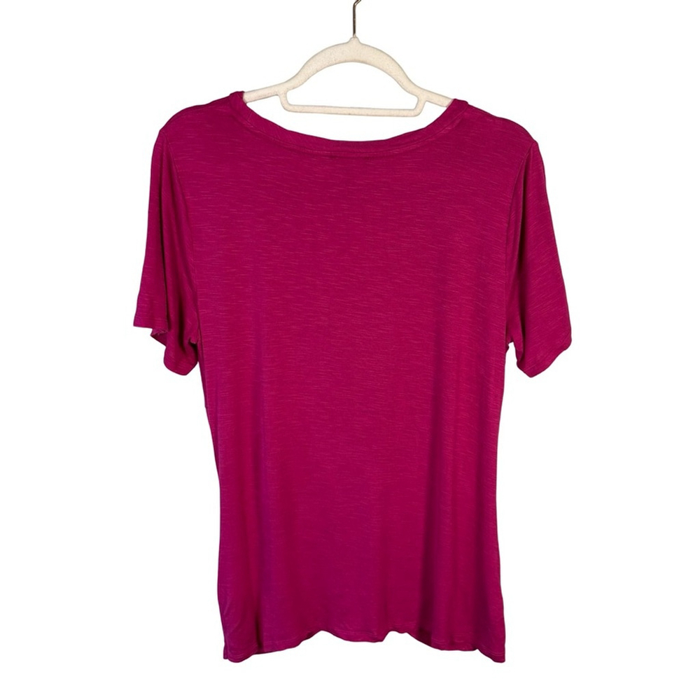 Jones New York Fuchsia Knot Front Tee Size M Business Casual Office Stretch - Picture 2 of 11